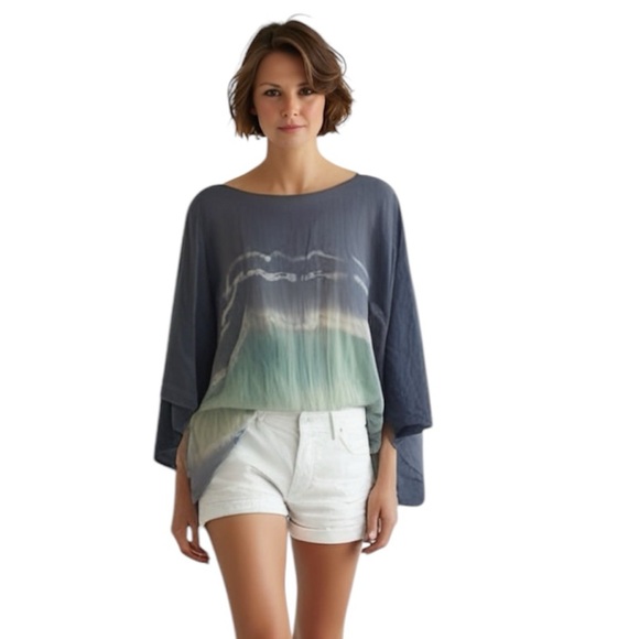 ONE WORLD Gray and Blue Oversized Tunic Size Small - Picture 1 of 6